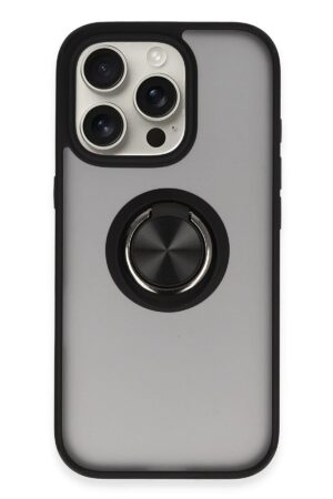 iPhone 16 Pro Kılıf Montreal Yüzüklü Silikon Kapak - Siyah-(5796)