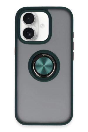 iPhone 16 Kılıf Montreal Yüzüklü Silikon Kapak - Yeşil-(5796)