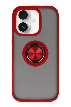 iPhone 16 Kılıf Montreal Yüzüklü Silikon Kapak - Kırmızı-(5796)
