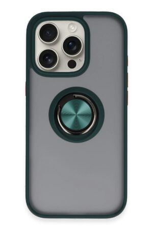 iPhone 16 Pro Kılıf Montreal Yüzüklü Silikon Kapak - Yeşil-(5796)