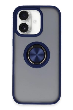 iPhone 16 Kılıf Montreal Yüzüklü Silikon Kapak - Lacivert-(5796)