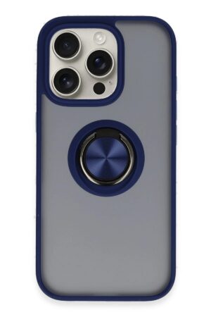 iPhone 16 Pro Kılıf Montreal Yüzüklü Silikon Kapak - Lacivert-(5796)
