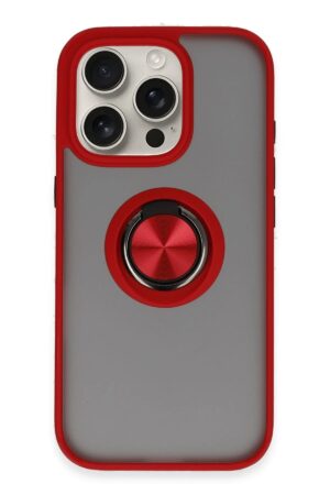 iPhone 16 Pro Max Kılıf Montreal Yüzüklü Silikon Kapak - Kırmızı-(5796)