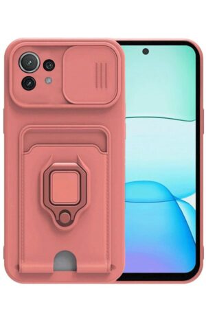 Xiaomi Mİ 11 Lite Kılıf Zuma Kartvizitli Yüzüklü Silikon - Pembe-(5796)