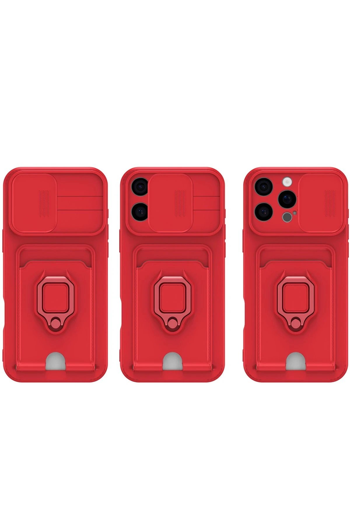 iPhone 16 Kılıf Zuma Kartvizitli Yüzüklü Silikon - Kırmızı-(5796) - Görsel 3