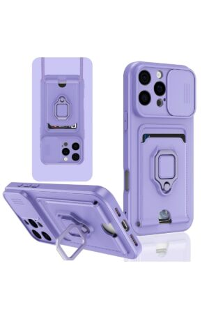 iPhone 16 Pro Kılıf Zuma Kartvizitli Yüzüklü Silikon - Lila-(5796)