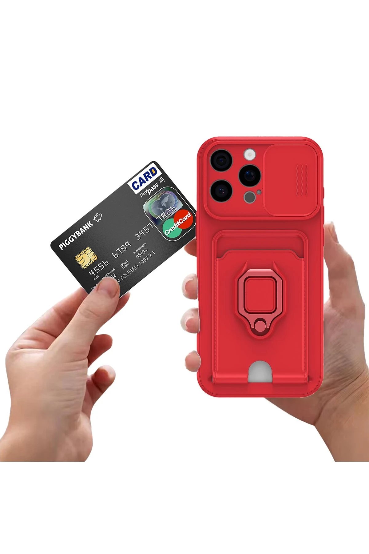 iPhone 16 Pro Kılıf Zuma Kartvizitli Yüzüklü Silikon - Lila-(5796) - Görsel 3