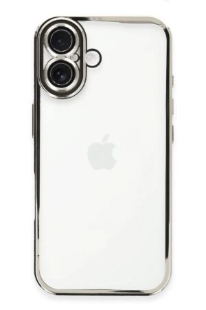 iPhone 16 Kılıf Lensli Silikon - Gümüş-(5796)
