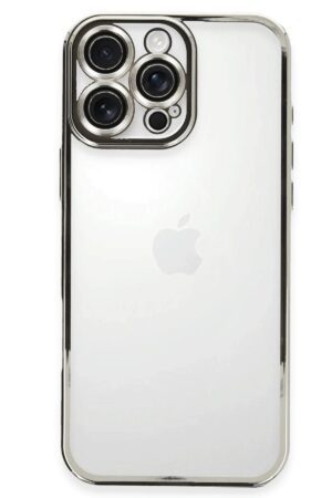 iPhone 16 Pro Kılıf Lensli Silikon - Gümüş-(5796)