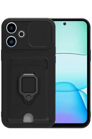 Xiaomi Redmi 13 4G Kılıf Zuma Kartvizitli Yüzüklü Silikon - Siyah-(5796)