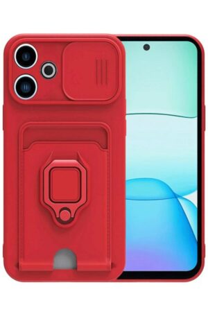 Xiaomi Redmi 13 4G Kılıf Zuma Kartvizitli Yüzüklü Silikon - Kırmızı-(5796)