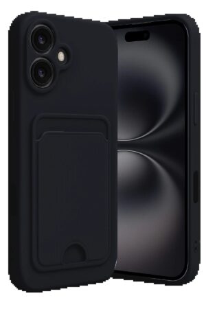 iPhone 16 Kılıf Kelvin Kartvizitli Silikon - Siyah-(5796)