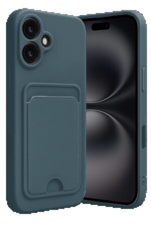 iPhone 16 Kılıf Kelvin Kartvizitli Silikon - Koyu Yeşil-(5796)