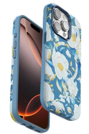 iPhone 14 Pro Max Flower Series Magsafe Kapak - Mavi-(5796)