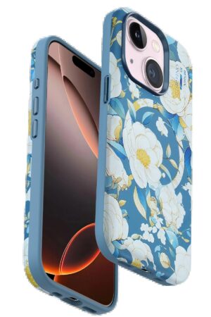 iPhone 15 Flower Series Magsafe Kapak - Mavi-(5796)