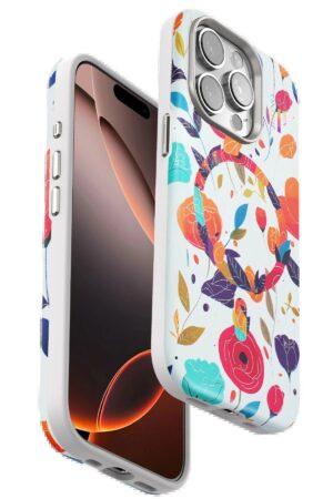 iPhone 15 Pro Flower Series Magsafe Kapak - Beyaz-(5796)