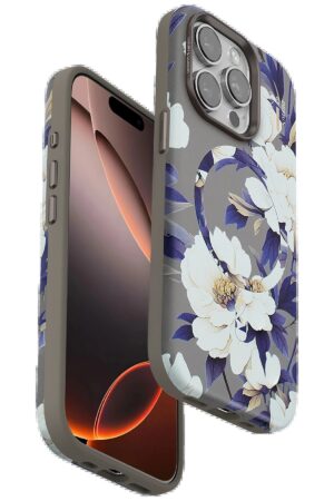 iPhone 15 Pro Max Flower Series Magsafe Kapak - Gri-(5796)
