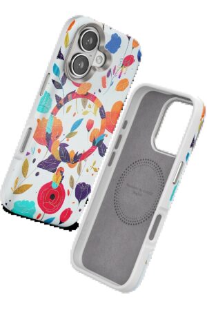 iPhone 16 Flower Series Magsafe Kapak - Beyaz-(5796)