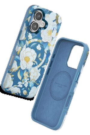 iPhone 16 Flower Series Magsafe Kapak - Mavi-(5796)