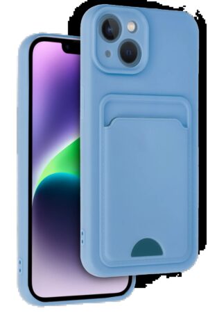 iPhone 14 Kılıf Kelvin Kartvizitli Silikon - Mavi-(5796)