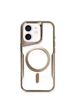 iPhone 12 Kılıf Boyi Magsafe Silikon Kapak - Kahverengi-(5796)