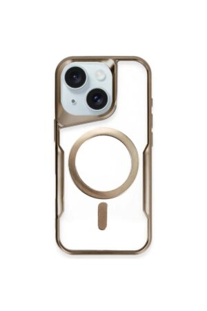 iPhone 15 Plus Kılıf Boyi Magsafe Silikon Kapak - Kahverengi-(5796)