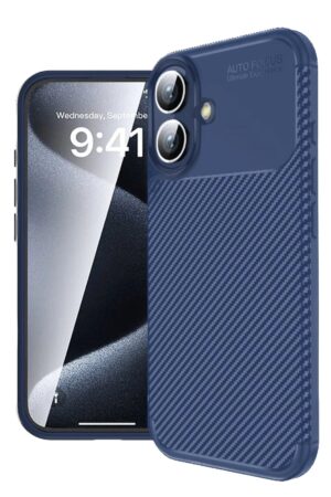 iPhone 16 Kılıf Auto Focus Karbon Kapak - Lacivert-(5796)
