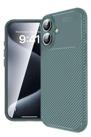 iPhone 16 Kılıf Auto Focus Karbon Kapak - Koyu Yeşil-(5796)