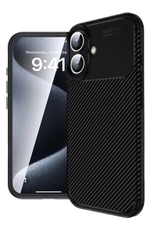 iPhone 16 Plus Kılıf Auto Focus Karbon Kapak - Siyah-(5796)