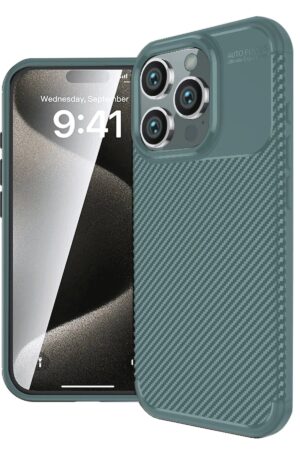 iPhone 16 Pro Kılıf Auto Focus Karbon Kapak - Koyu Yeşil-(5796)