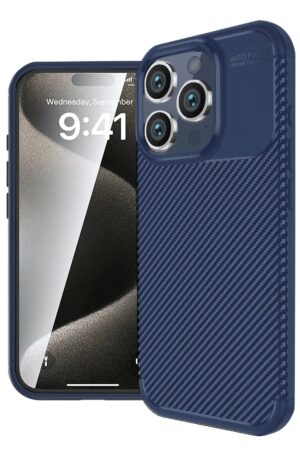 iPhone 16 Pro Max Kılıf Auto Focus Karbon Kapak - Lacivert-(5796)