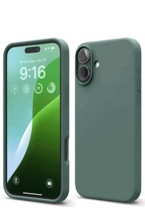iPhone 16 Kılıf Nano içi Kadife Silikon - Koyu Yeşil-(5796)