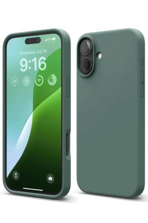 iPhone 16 Plus Kılıf Nano içi Kadife Silikon - Koyu Yeşil-(5796)