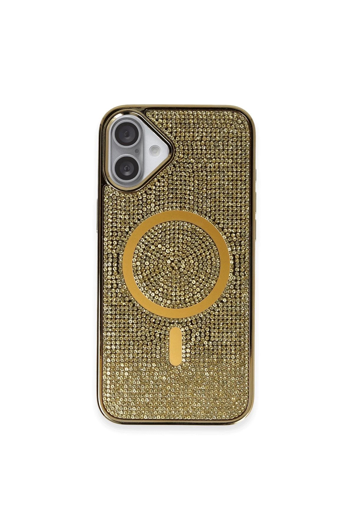 iPhone 16 Plus Kılıf Diamond Magsafe Kapak - Gold-(5796)
