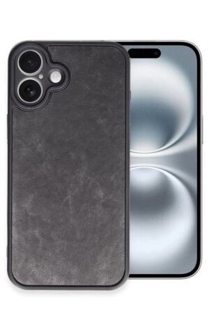 iPhone 16 Plus Kılıf Aras Deri Kapak - Siyah-(5796)