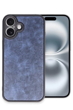 iPhone 16 Plus Kılıf Aras Deri Kapak - Lacivert-(5796)