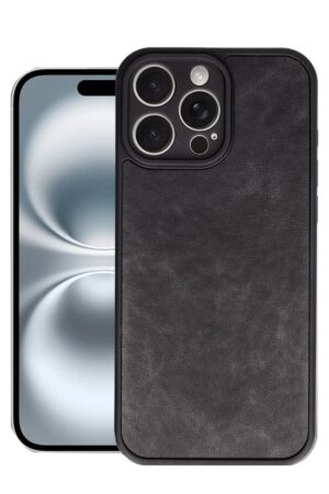 iPhone 16 Pro Max Kılıf Aras Deri Kapak - Siyah-(5796)