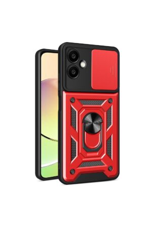 Samsung Galaxy A06 Kılıf Pars Lens Yüzüklü Silikon - Kırmızı-(5796)