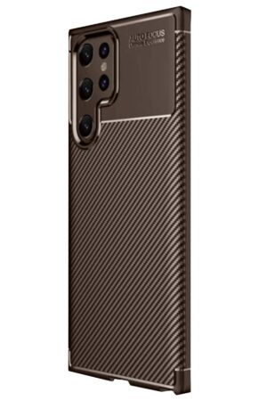 Samsung Galaxy S25 Ultra Kılıf Auto Focus Karbon Kapak - Kahverengi-(5796)