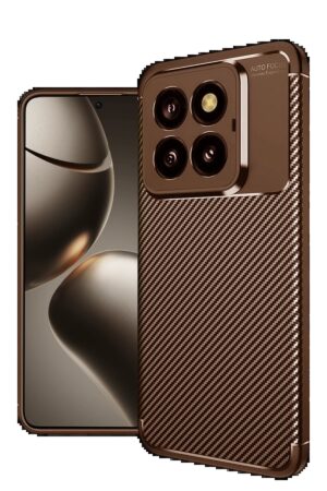 Xiaomi Mi 14T Pro Kılıf Auto Focus Karbon Kapak - Kahverengi-(5796)