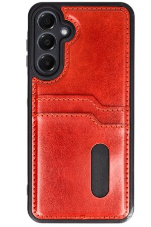 Samsung Galaxy S24 FE Kılıf Sara Kartvizitli Deri Kılıf - Kırmızı-(5796)