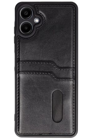 Samsung Galaxy A06 Kılıf Sara Kartvizitli Deri Kılıf - Siyah-(5796)