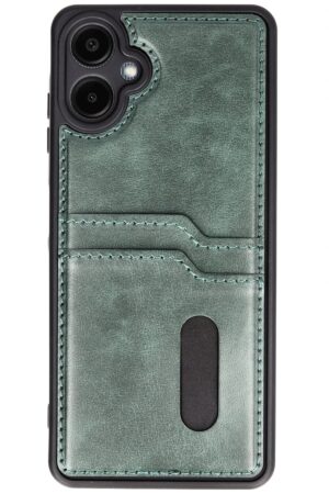 Samsung Galaxy A06 Kılıf Sara Kartvizitli Deri Kılıf - Koyu Yeşil-(5796)