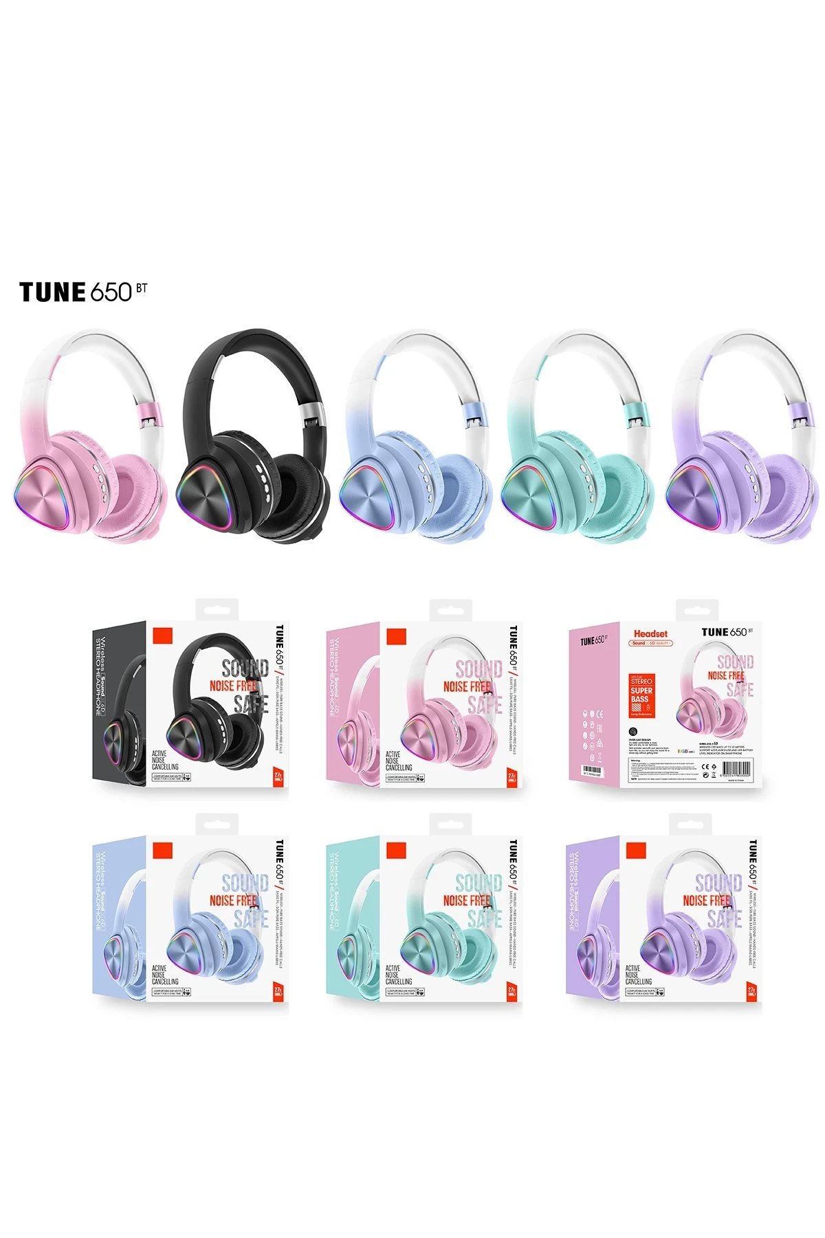 Tune 650 BT RGB Kablosuz Kafaüstü Kulaklık - Pembe-(5796) - Görsel 4