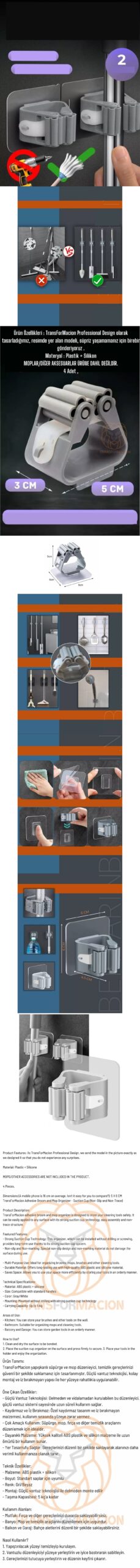 Turk Yapışkanlı Pratik Mop Tutucu 4 ADET - Görsel 2