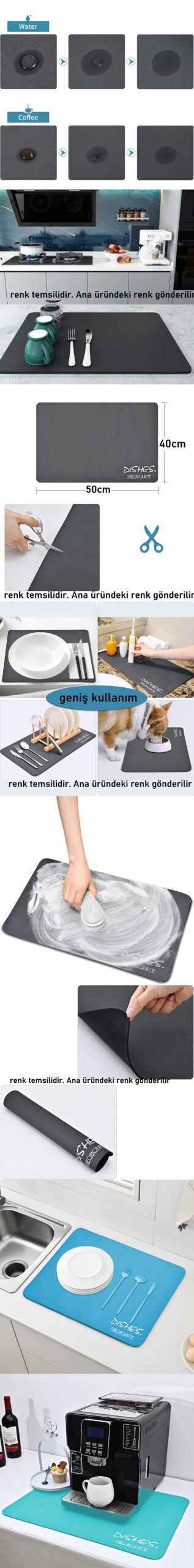 Turk Bulaşık Durulama Kurutma Matı Süzücü Emici D.Reohouri Design - Görsel 3