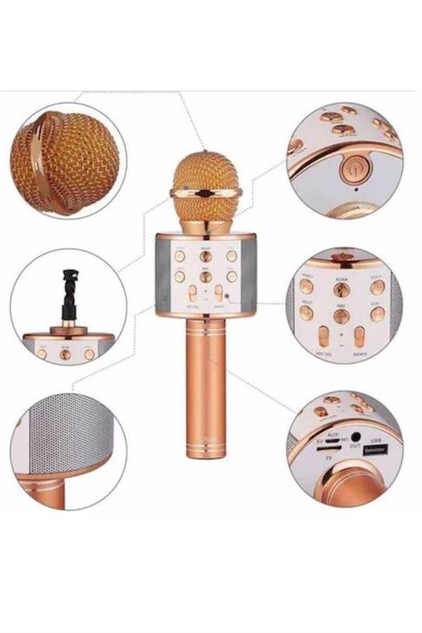 Karaoke Mikrofon Bluetooth Bağlantılı Aux Girişli Uzun Pil Ömrü Yüksek Ses Kaliteli - Görsel 5