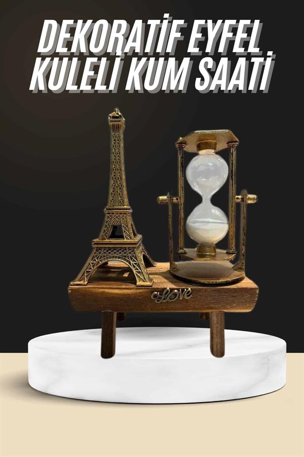 Retro Eyfel Kulesi Ve Kum Saati Dekoratif Ahşap Görünümlü Masa Biblosu - Görsel 2