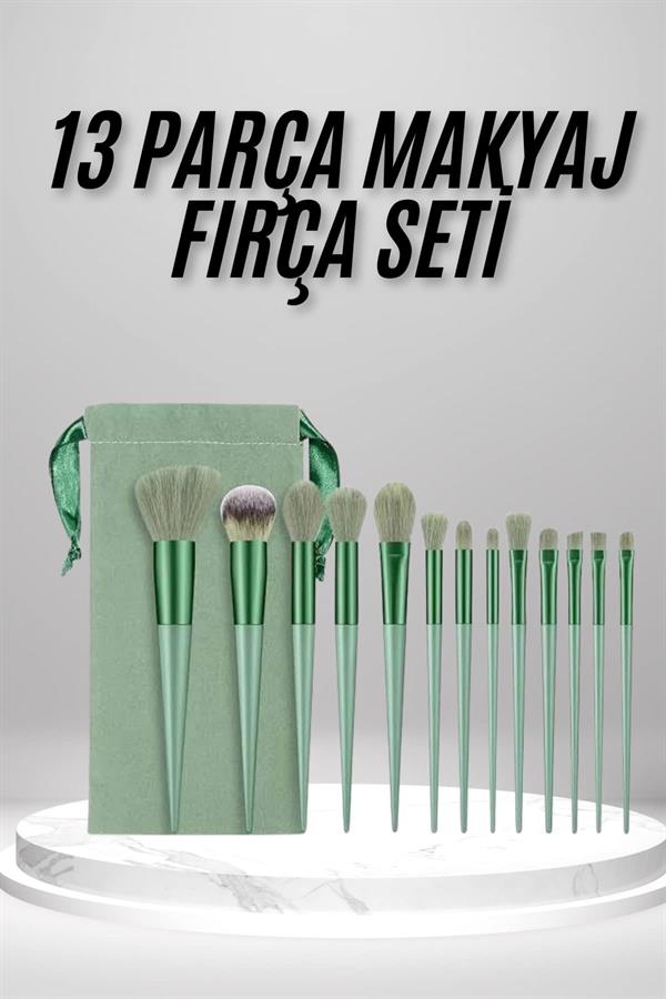 Makyaj Fırça Seti Yeşil 13 Parça Fondöten Fırçası Allık Fırçası Far Fırçası - Görsel 2