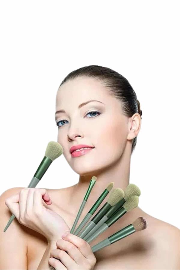 Makyaj Fırça Seti Yeşil 13 Parça Fondöten Fırçası Allık Fırçası Far Fırçası - Görsel 5